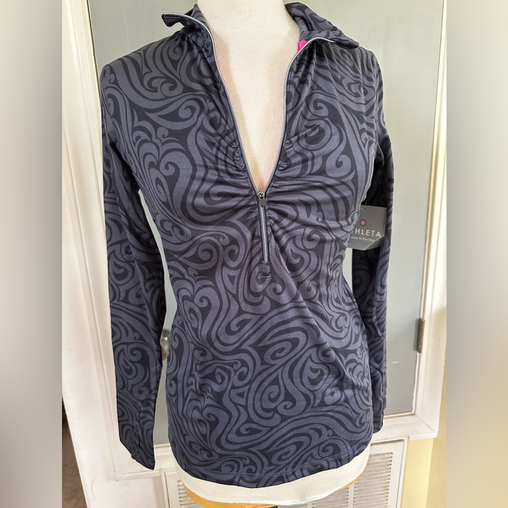 Athleta Gray Patterned Zip Pullover